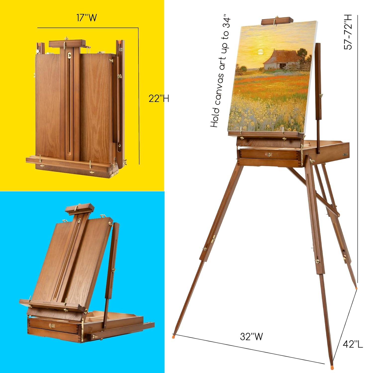 Painting Kit With French Easel, 24 Colors Acrylic Paint Set, 10 Pcs Paint Brush Set, Canvas Set & Art Supplies, Great Painting Set For Beginners & Artists