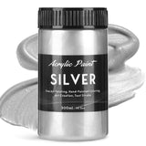 300Ml Silver Metallic Acrylic Paint, Non Toxic Waterproof Silver Metallic Acrylic Paint For Fabric, Leather, Ceramic, Canvas, Rocks, Metal, Plastic, Glass