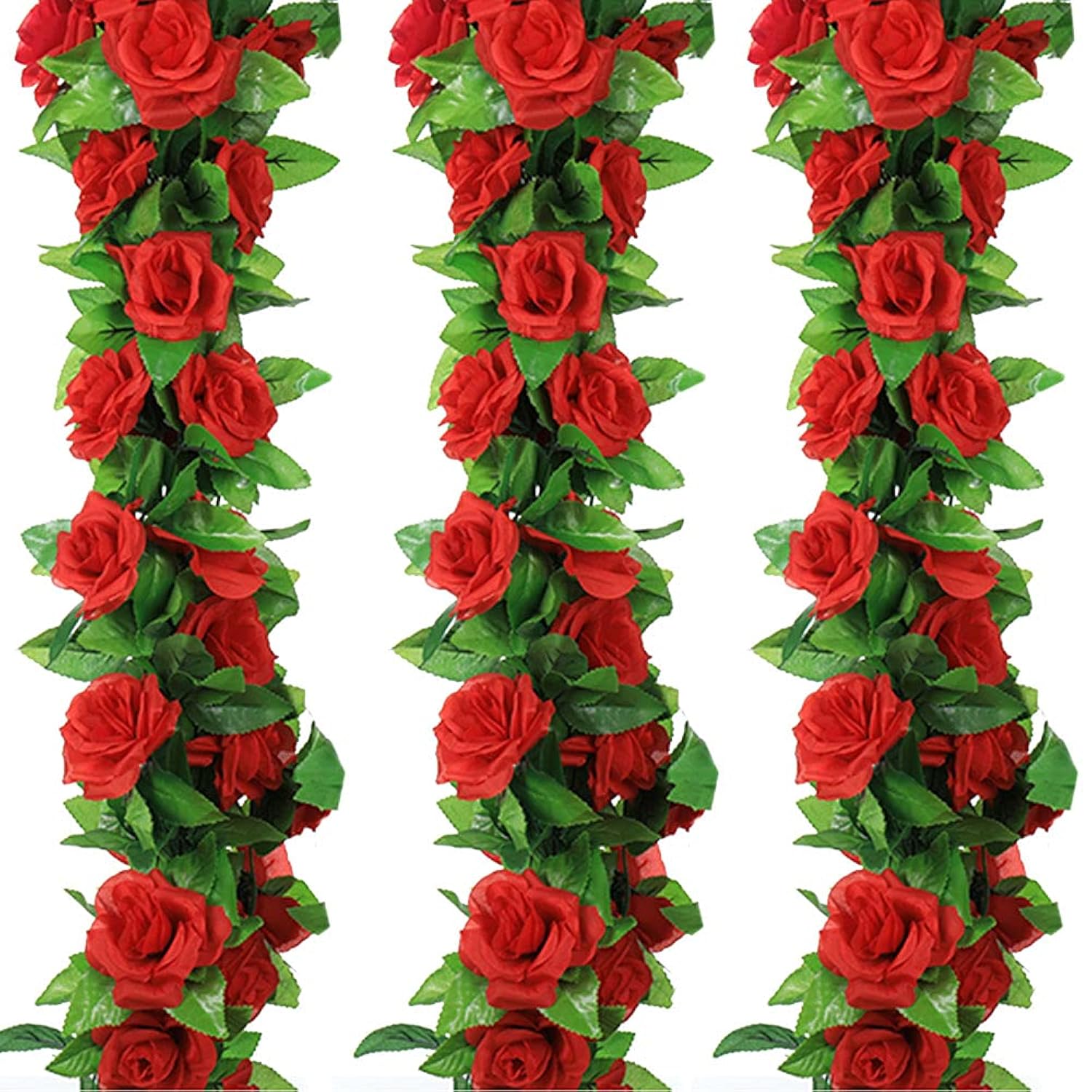 4 Pack Fake Rose Vine Flowers Plants 32.2 Ft Artificial Flower Hanging Rose Ivy Home Hotel Office Wedding Party Garden Craft Art Decor (Red)