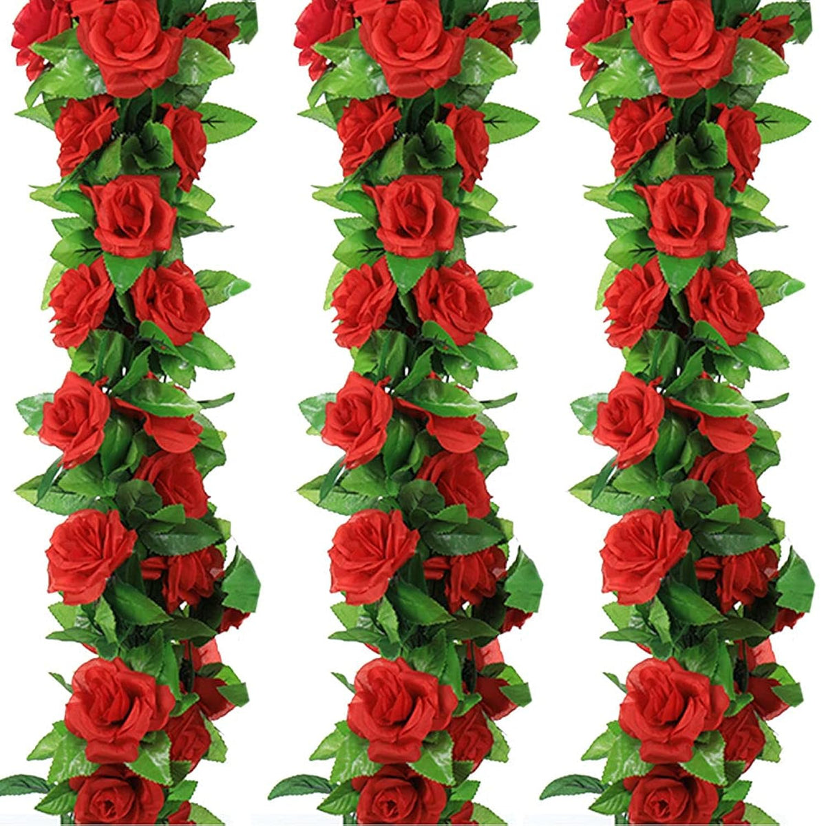 4 Pack Fake Rose Vine Flowers Plants 32.2 Ft Artificial Flower Hanging Rose Ivy Home Hotel Office Wedding Party Garden Craft Art Decor (Red)