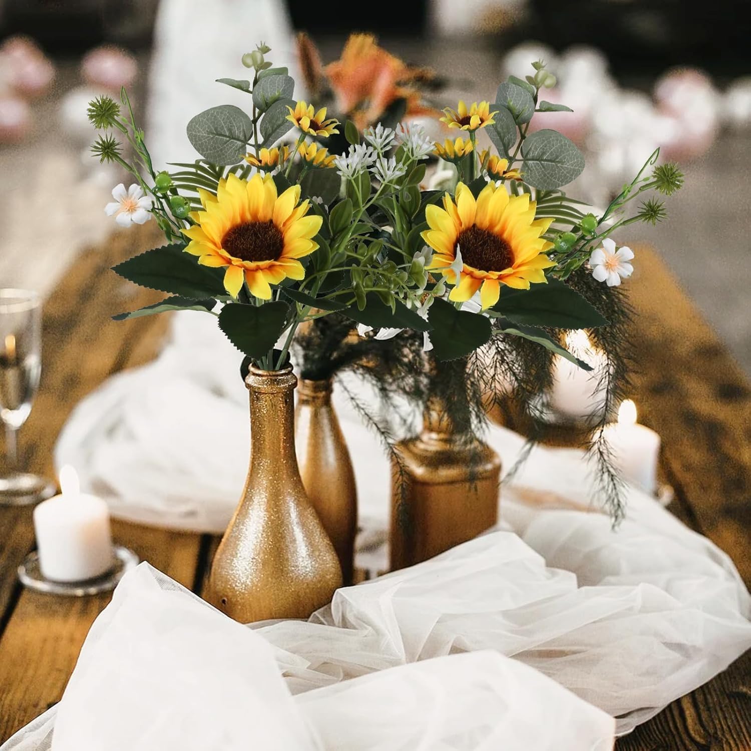 Sunflowers Artificial Flowers Fake Sunflower Bouquet 8 Bunches Spring Flowers Realistic Silk Flower Arrangements For Table Centerpieces Kitchen Wedding Home Decor