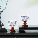 Plthuoe Blue And White Ceramics Scented Candles Goblet Wooden Ceramic Jar Candle Chinoiserie Wood Wick Candles Natural Soy Candle 30 Hours Long Lasting For Gift Home Decor Women Christmas(5 Oz)