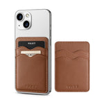 Slim Leather Adhesive Phone Card Holder, RFID Blocking Sleeve - Brown