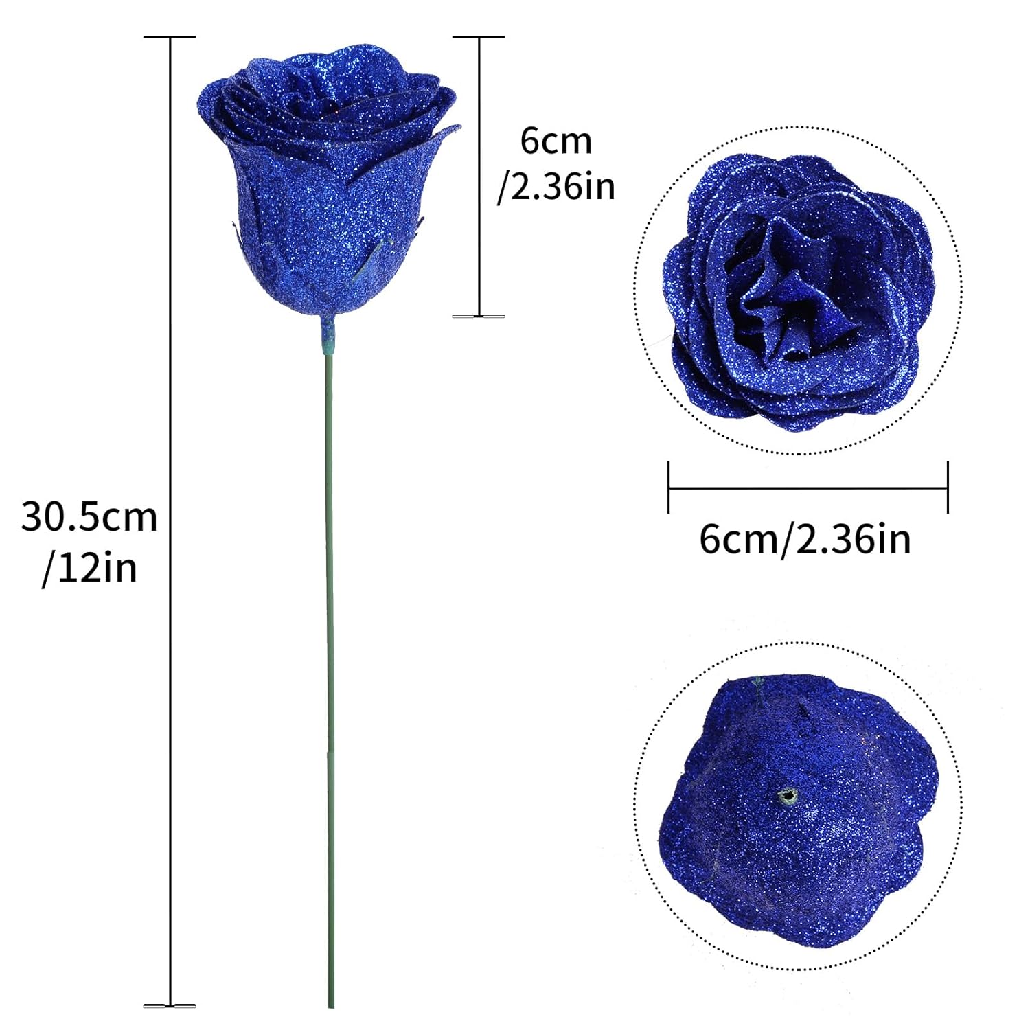 Roses Artificial Flowers, 30Pcs Royal Blue Roses Silk Roses Artificial Roses With Stems For Crafts Wedding Bouquet Party Home Decor(Royal Blue)