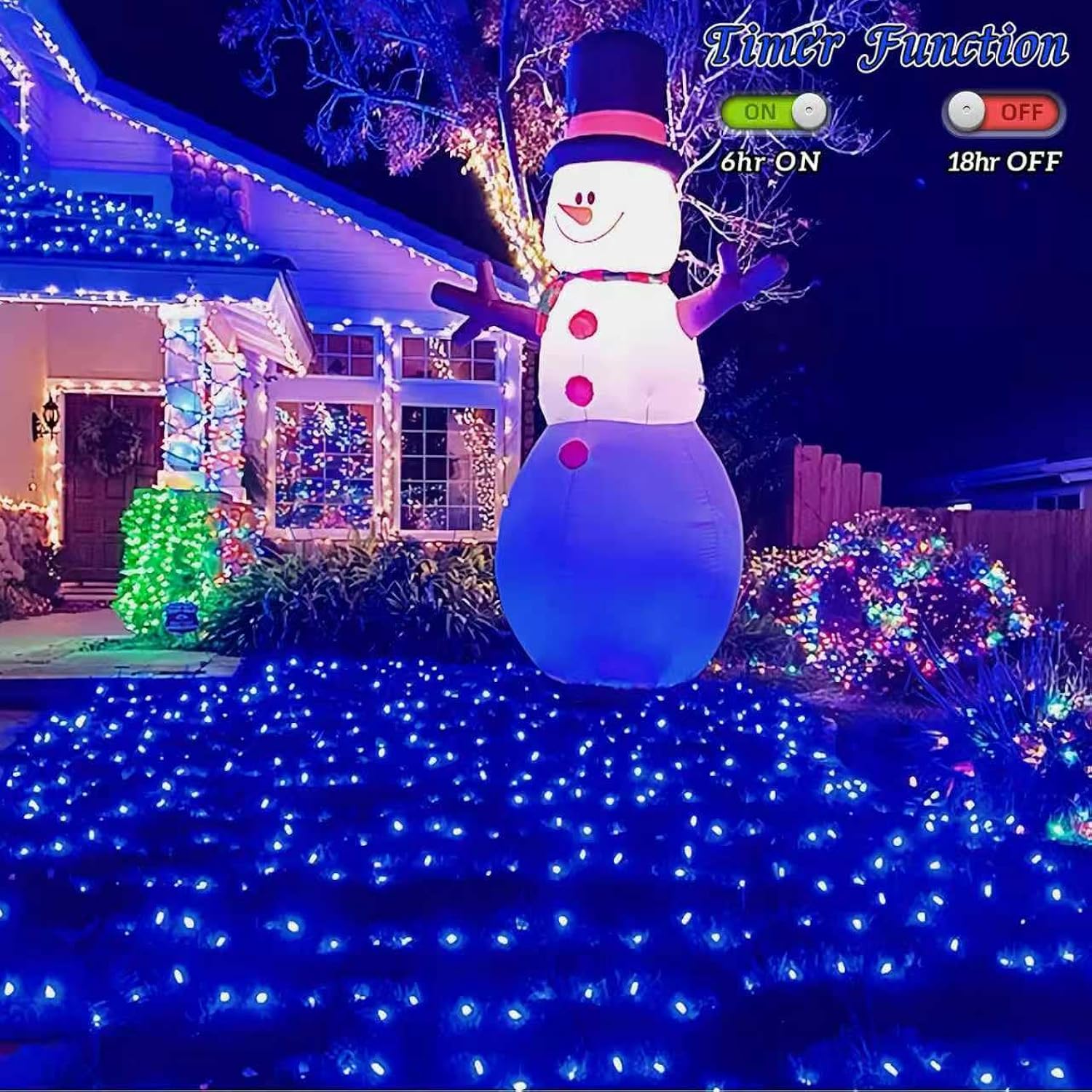 Net Lights Outdoor Mesh Lights, 12Ft X 5Ft 360 Led Blue Christmas Light Outdoor Waterproof, 8 Modes Connectable Clear Wi