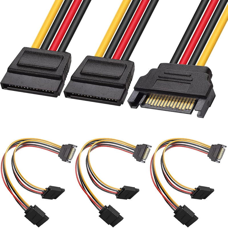 8 Pack Sata Power Splitter Cable, 15 Pin Sata Male To Dual 15 Pin Sata Female