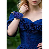 Blue Boutonniere And Cosrage Set - 2 Pcs Artificial Flowers Wrist Corsage And Boutonniere Kit For Wedding Prom Dinner Party, Boutonniere And Corsage Wristlet For Groom Bride Anniversary Ceremony