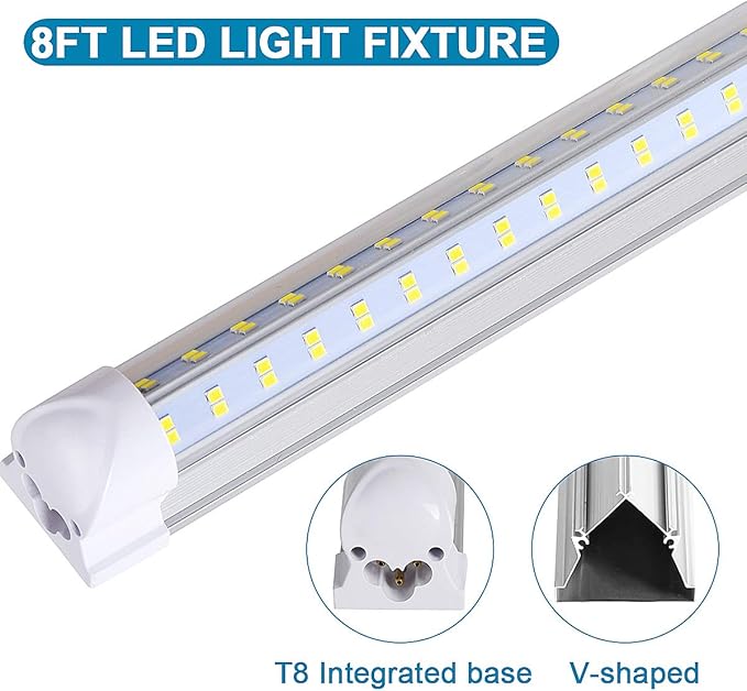 10 Pack 8FT LED Shop Light Fixtures 120W 19000LM 6000K V Shape Linkable Garage Lights