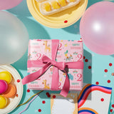 2Nd Birthday Wrapping Paper Roll - Pink Happy Birthday With Cute Animal Design For Age2 Baby Girl, Party, Baby Shower - Mini Roll - 17 Inches X 16.4 Feet (23.2 Sq.Ft.)