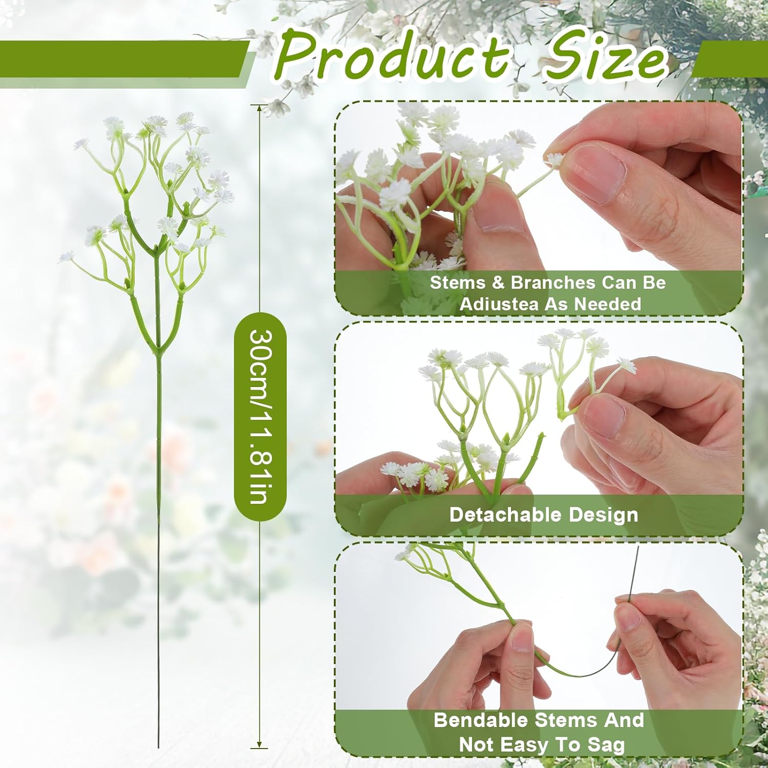 150Pcs Babys Breath Artificial Flowers, Bulk Faux Baby Breath Flower Babys Breaths White Gypsophila Real Touch Wedding Flower Bouquet For Wedding Party Bouquet Garden Home Decor-11.81Inches