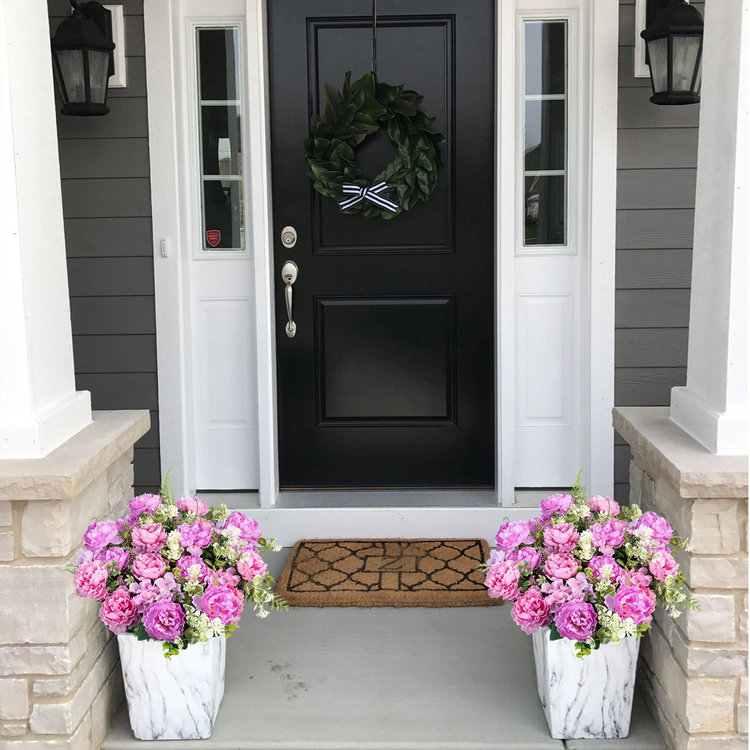 6 Bundles Peonies Artificial Flowers For Outdoors Uv Resistant Faux Peony With Hydrangea Fake Flowers Silk Flowers For Outside Front Porch Garden Window Box Decor(Lavender Pink, Purple)