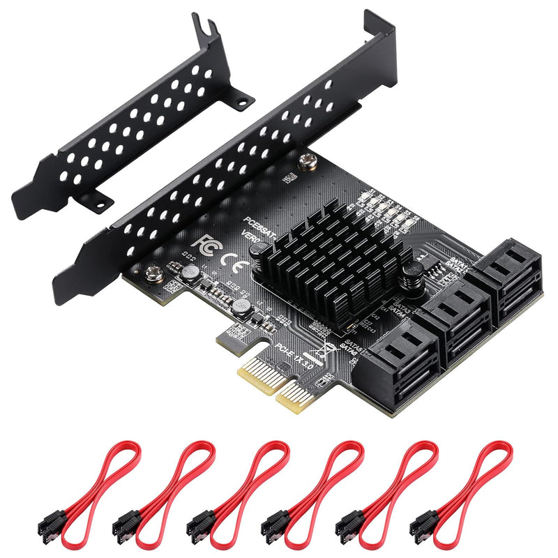 Pcie Sata Card 6 Ports, With 6 Sata Cables And Low Profile Bracket, 6 Gbps 1X