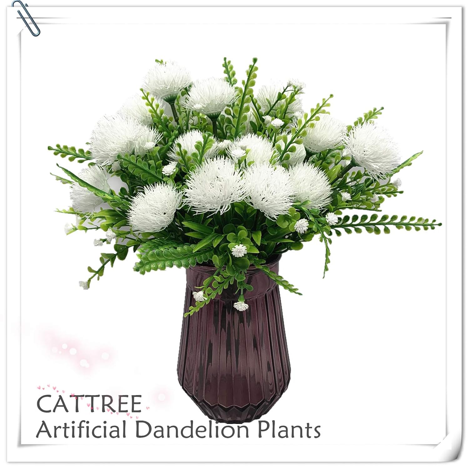 Artificial Dandelion Plants, Plastic Flowers Shrubs Bushes Fake Grass Wedding Indoor Outdoor Home Garden Arrangements Party Decoration Planting Filler White 4 Pack