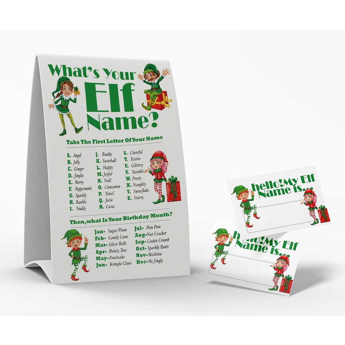 What'S Your Elf Name Game, 1 Elf Theme Sign And 50 Name Tag Stickers, Christmas Party Games, Birthday Game And Adult Parties, Activity Game For Office Or Class | Jrkp041L
