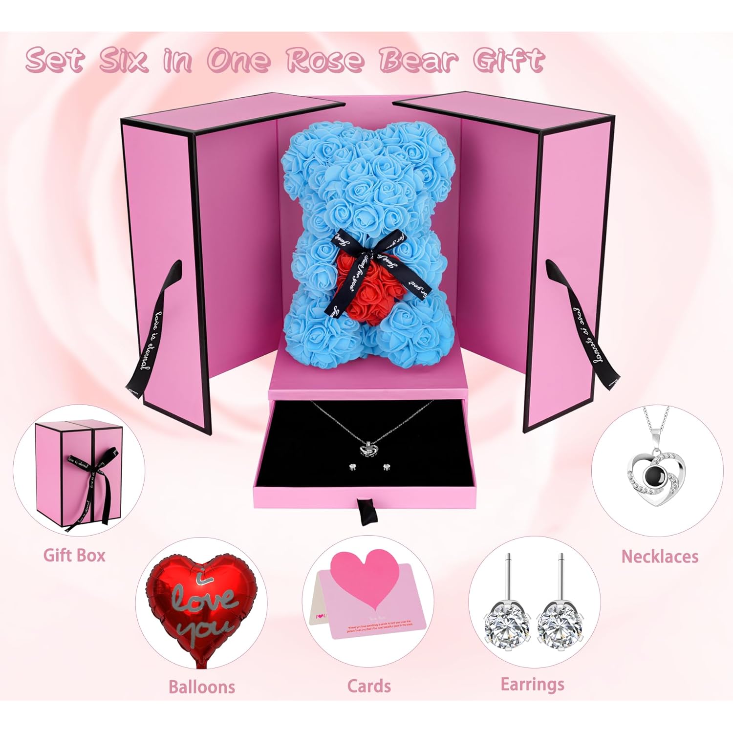 Flowers Rose Bear Gifts Artificial Forever Rose Everlasting Flower Teddy Bear Gifts For Her Women Mom Wife Wedding Mothers
