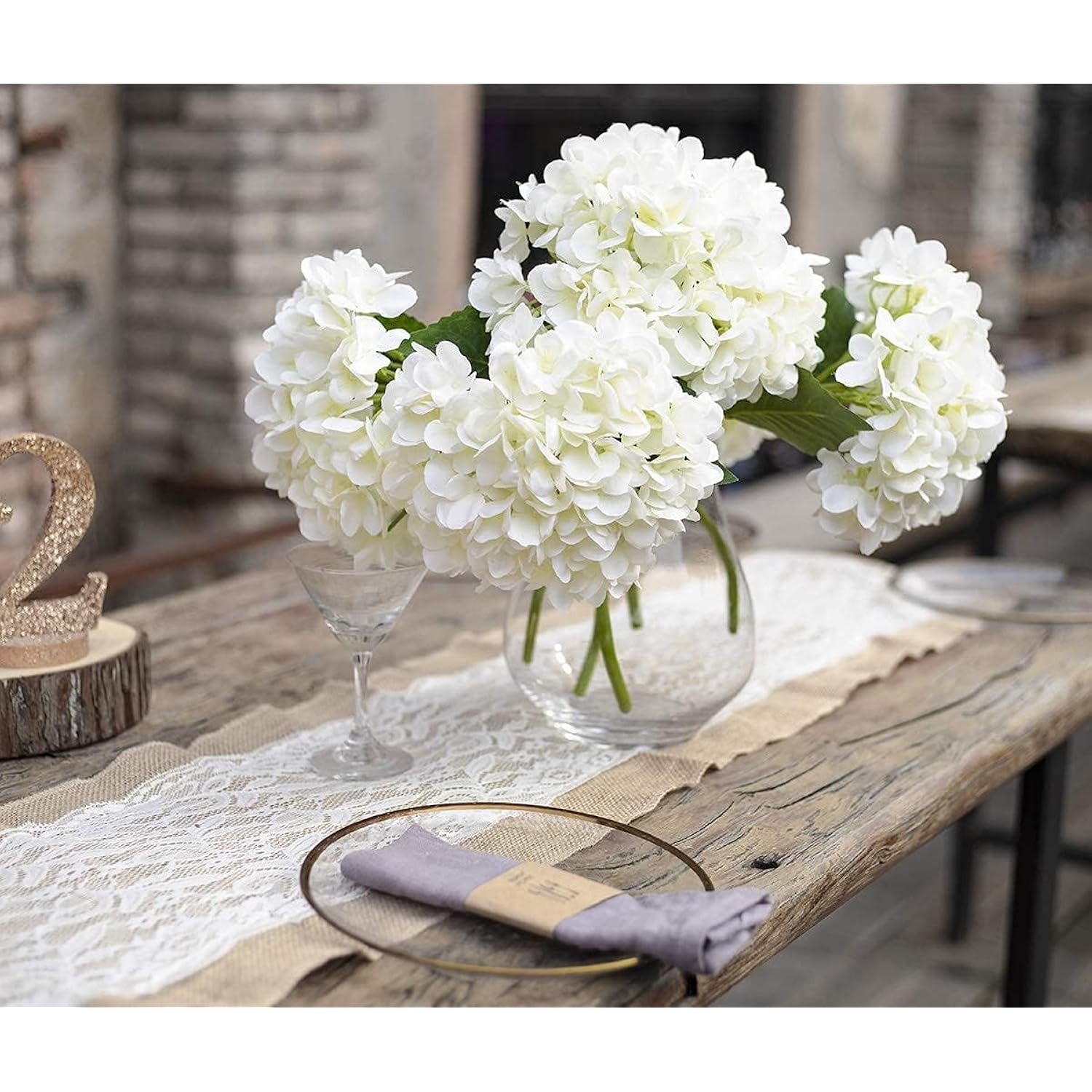 12Pcs 15.4In Artificial Hydrangea Silk Flowers Bouquet Faux Hydrangea Stems For Wedding Centerpieces Home Decor (White,12Pcs)