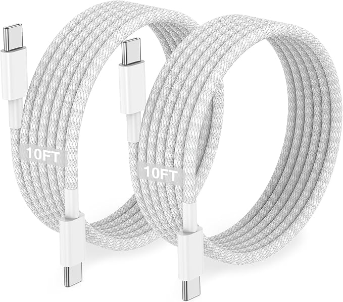 10FT 60W USB C to USB C Fast Charging Cable for iPhone MacBook & Samsung