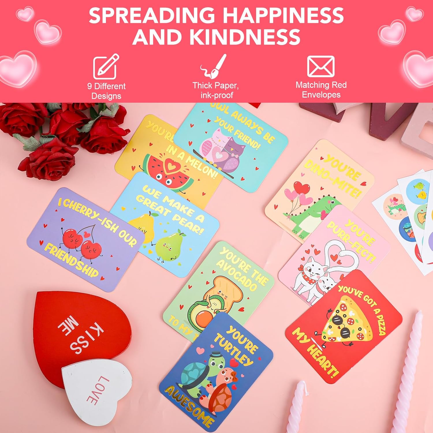 36 Pack Valentines Day Cards For Kids School, Funny Valentines Cards For Kids Classroom, 9 Assorted Designs Cartoon Valentine Card Set With Envelopes & Stickers For Boys Girls - 3.5 X 5 In