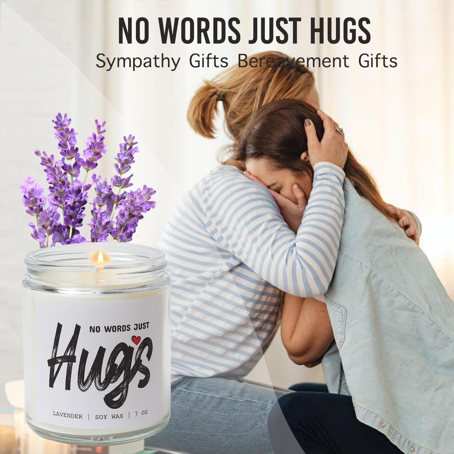 Sympathy Gift For Loss Of Loved One - Lavender Memorial Candle - Grieving Gifts For Women, Condolence Gift, Miscarriage, Pet Loss, In Memory Of Mom, Grief, Thinking Of You (Just Hugs)