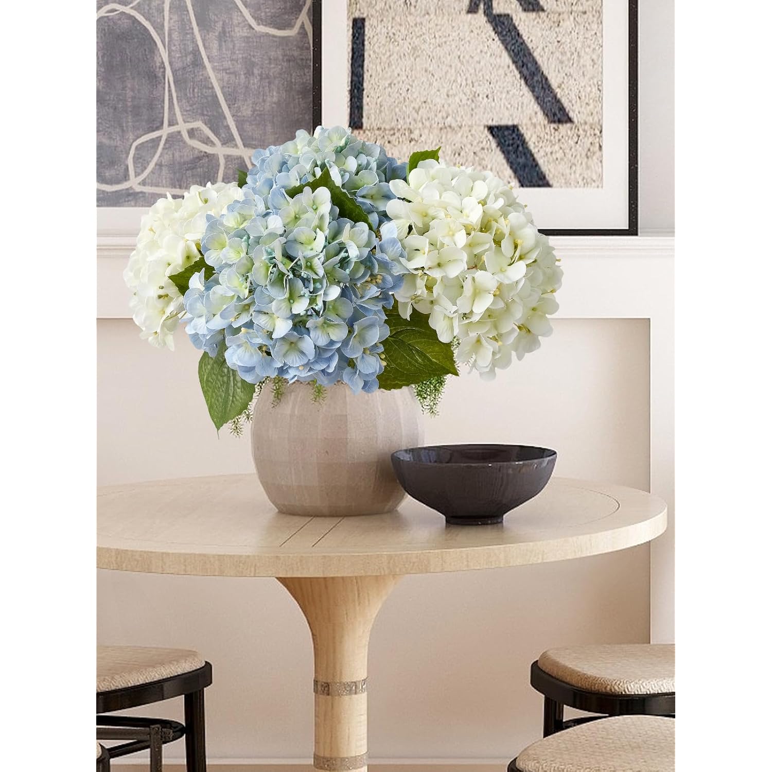 2Pcs White & 2Pcs 20" Light Blue Hydrangea Artificial Flowers Real Touch Faux Hydrangeas With Long Stem For Spring Home Decor Baby Shower Floral Arrangement Kitchen Party Wedding Xmas Decor