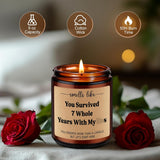 7Th Anniv. Candle, 7 Year Anniversary Funny Gifts For Him Her Husband Wife Boyfriend Girlfriend - Copper Gifts For 7Th Anniversary, 7 Years Copper Wedding Anniv. Couple Present For Women Men