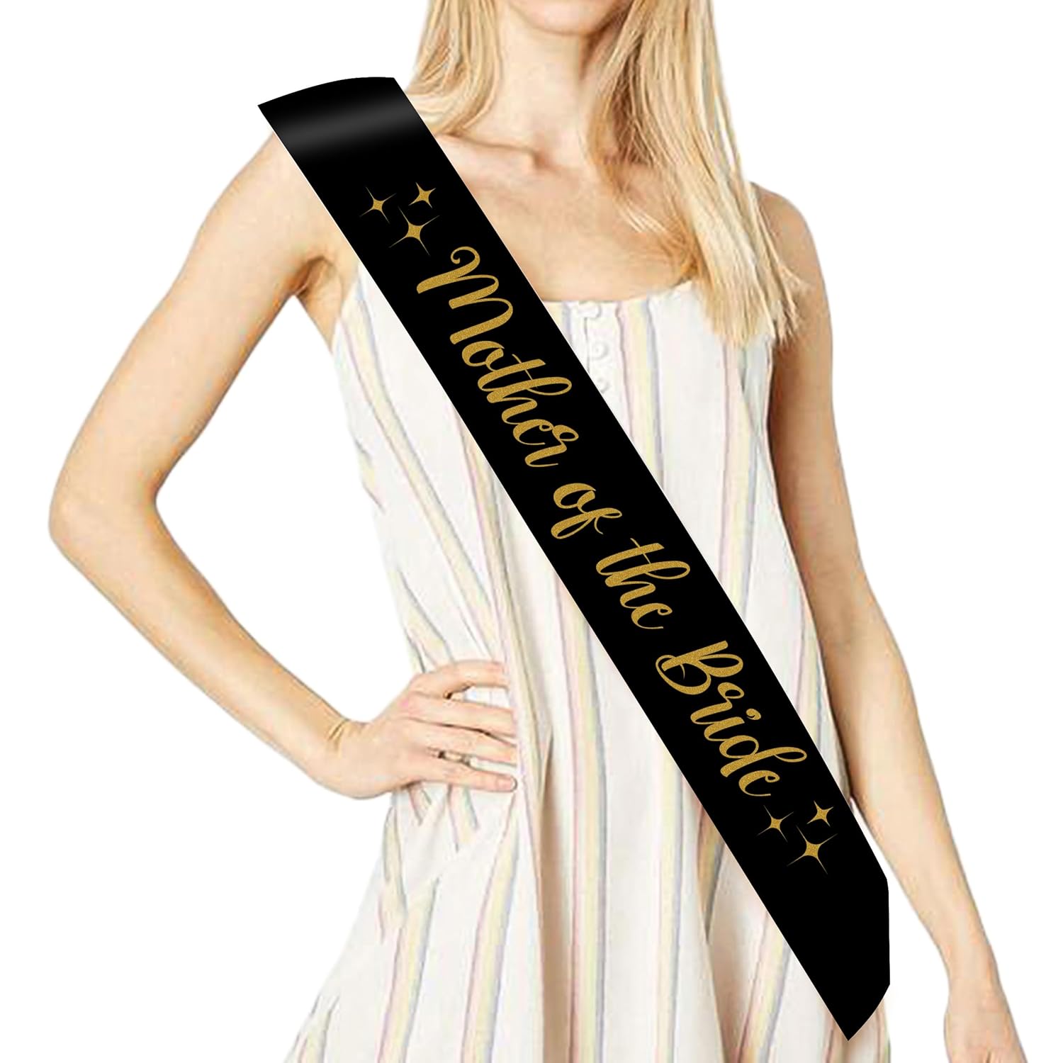 Mother Of The Bride Sash - Black & Gold Wedding Sashes | Bridal Shower Bridesmaids Set Ceremony Decorations Groom Women Supplies Tribe Favors Gifts Wedding Party Accessories Brides Gift Favor Decor