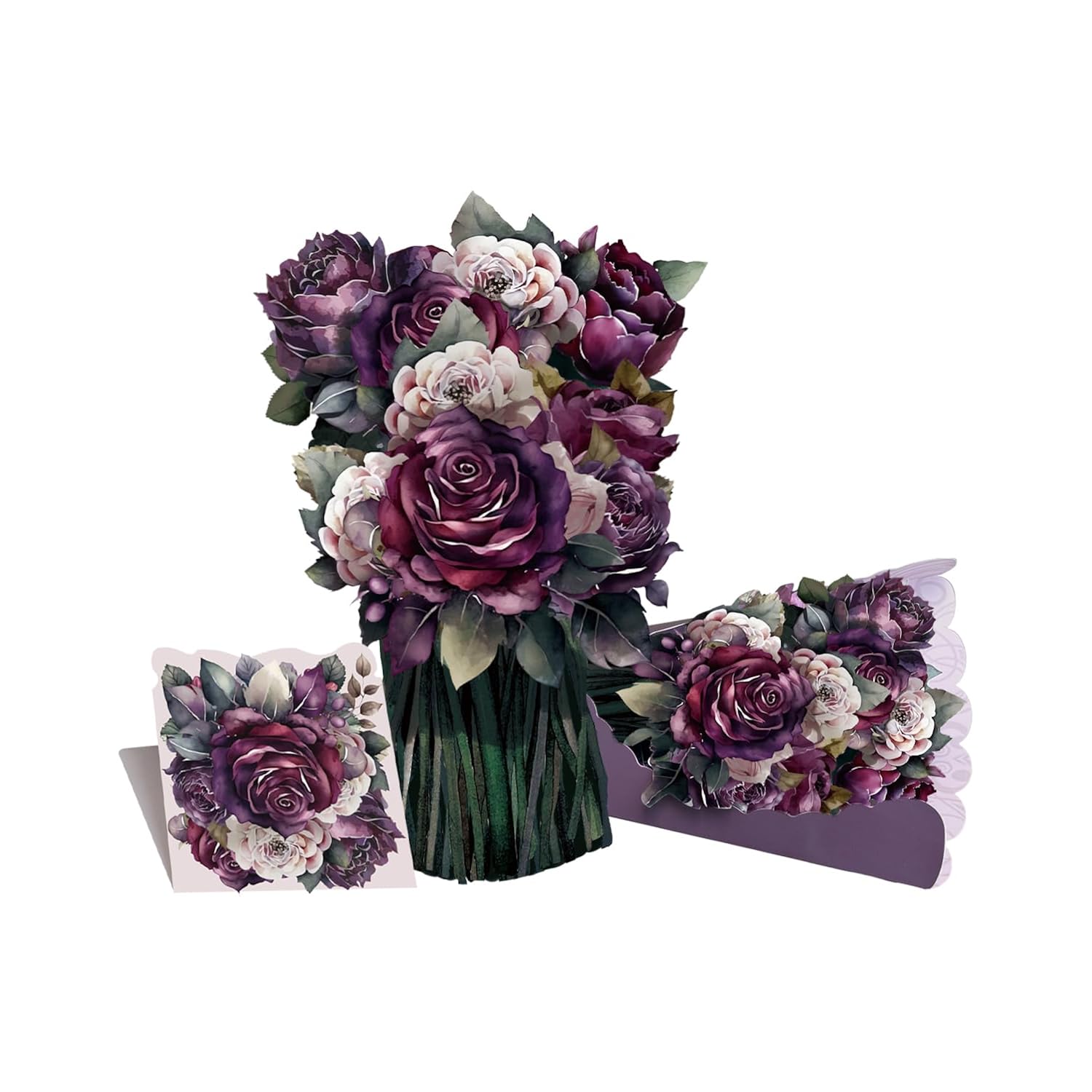 Pop Up Cards,Purple Rambler Bouquet Greeting Cards - 12 Inches 3D Popup Blossom Paper Flower Greeting Cards For Mother’S Day? Birthday?Anniversary ?Wedding ?Note Card ? Envelope Included?
