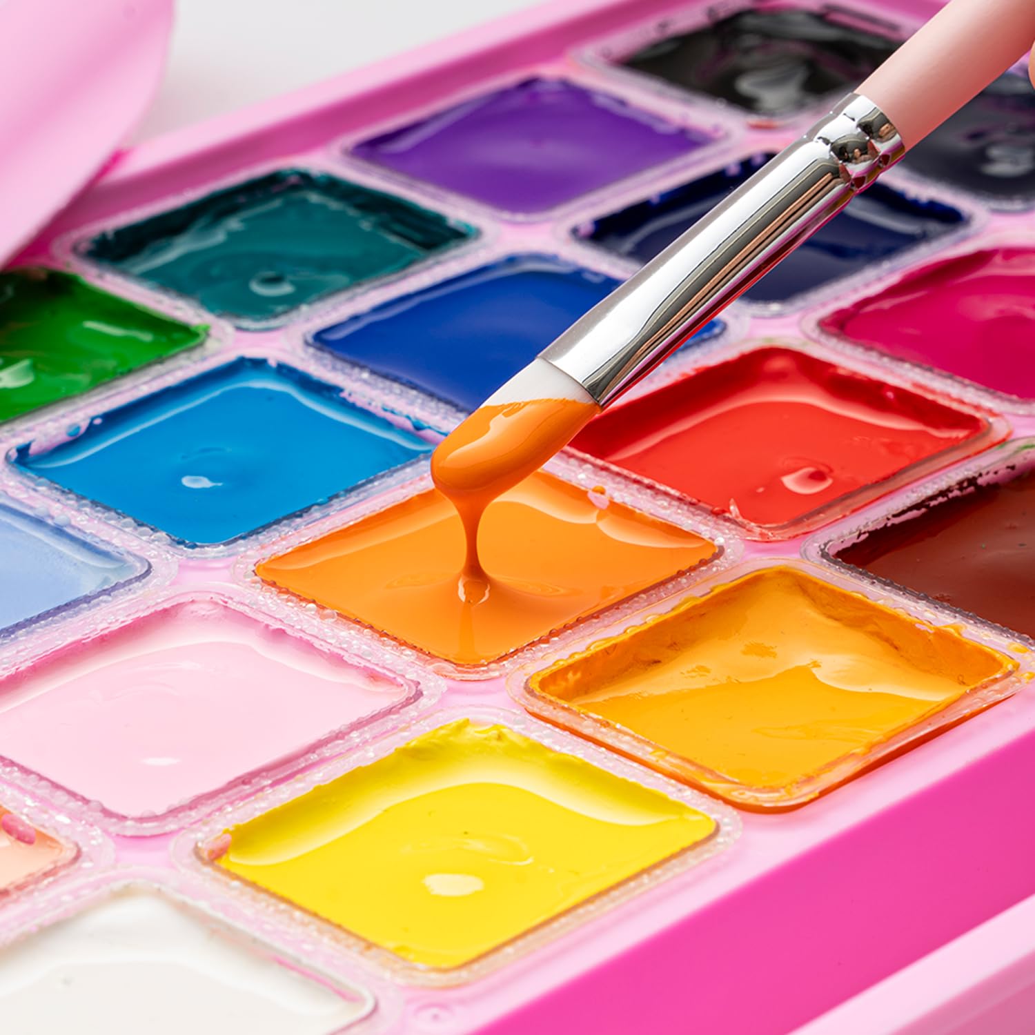Gouache Paints Set With 3 Paint Brushes, 24 Colors, 30G, Jelly Gouache Paint Set, Non Toxic Paint For Canvas And Paper, Art Supplies For Professionals (Pink