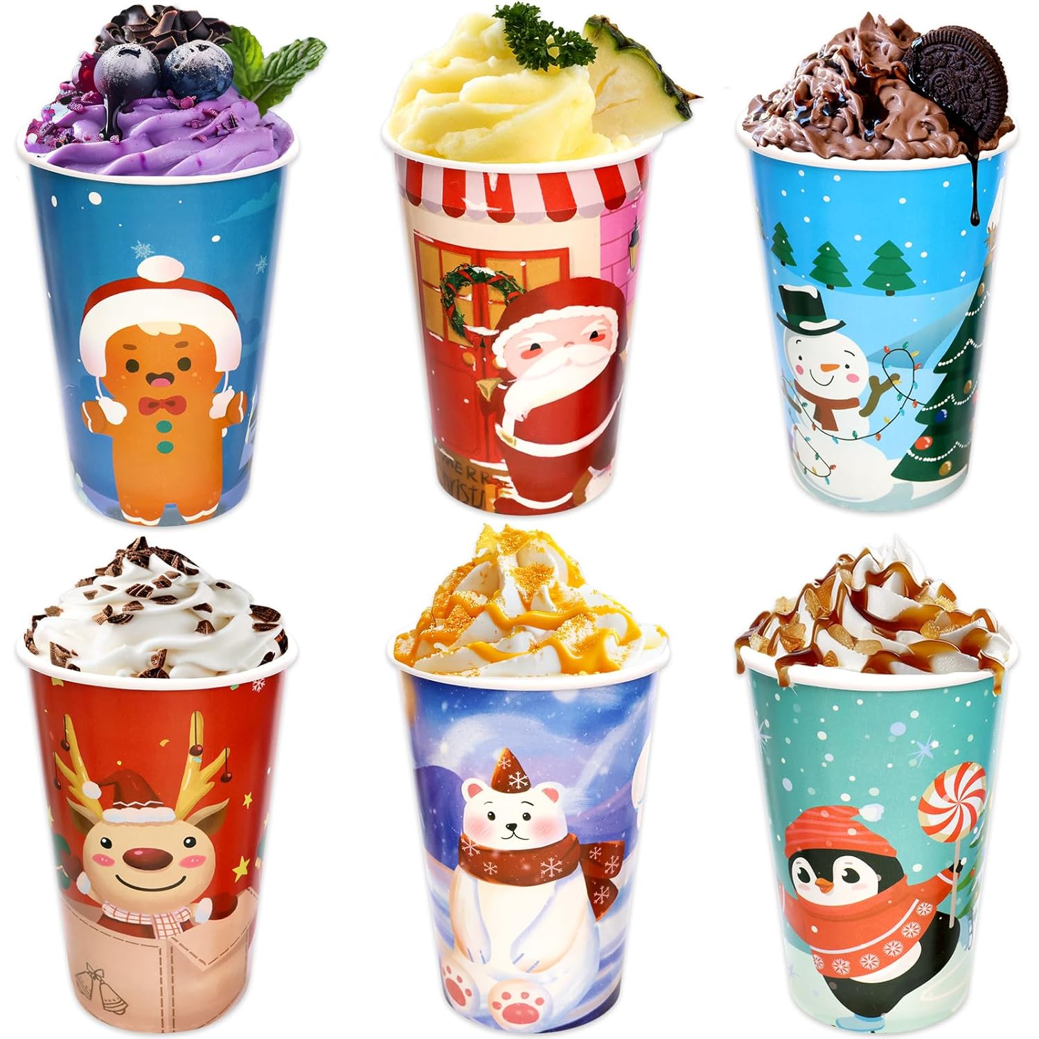 24 Pcs 16 Ounces Christmas Disposable Coffee Cups Merry Christmas Paper Cups With Lids And Sleeves For Holiday Cold Beverage Hot Chocolate Drinks Xmas Dinner Party Tableware Decorations Supplies