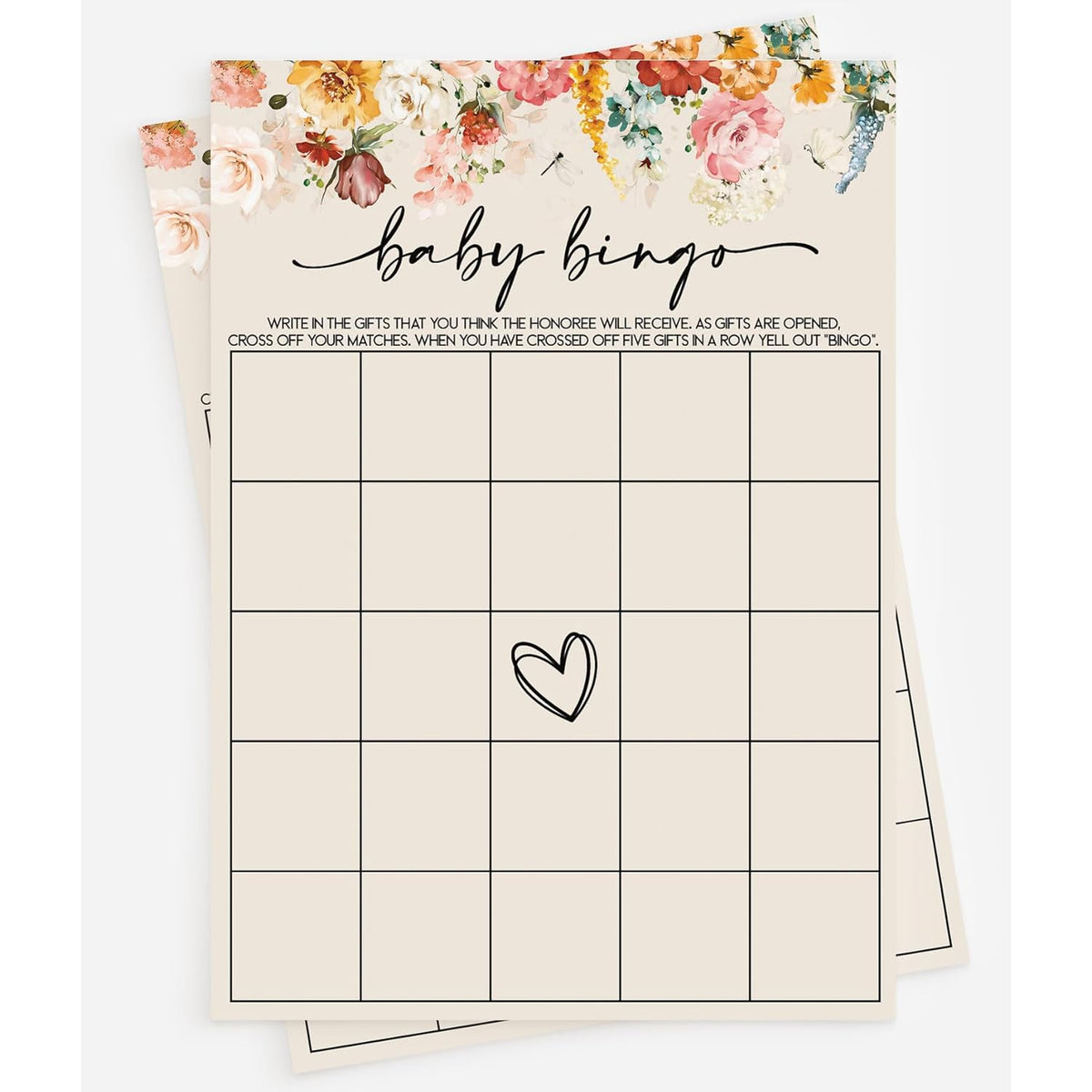 Wildflower Bingo Game, 50 Cards, Fun Activity, Girl, Boho Theme Decorations, A Little Wild Flower Is On The Way, Floral Baby In Bloom
