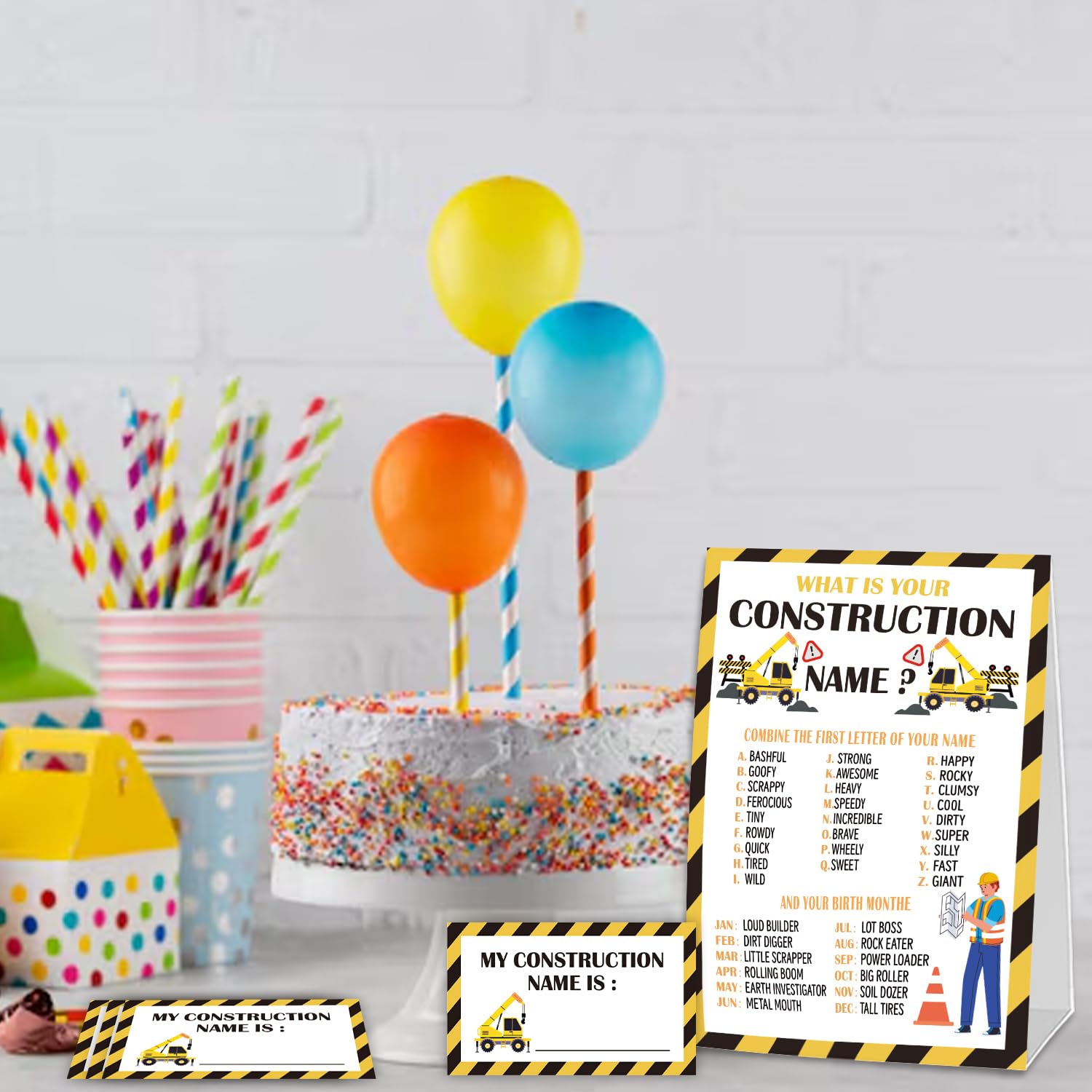 What'S Your Construction Name For Baby Shower Game, Birthday Party Decoration, Pack 1 Sign And 30 Name Stickers, Baby Shower Games, Gender Neutral Party Supplies(Mzg19)