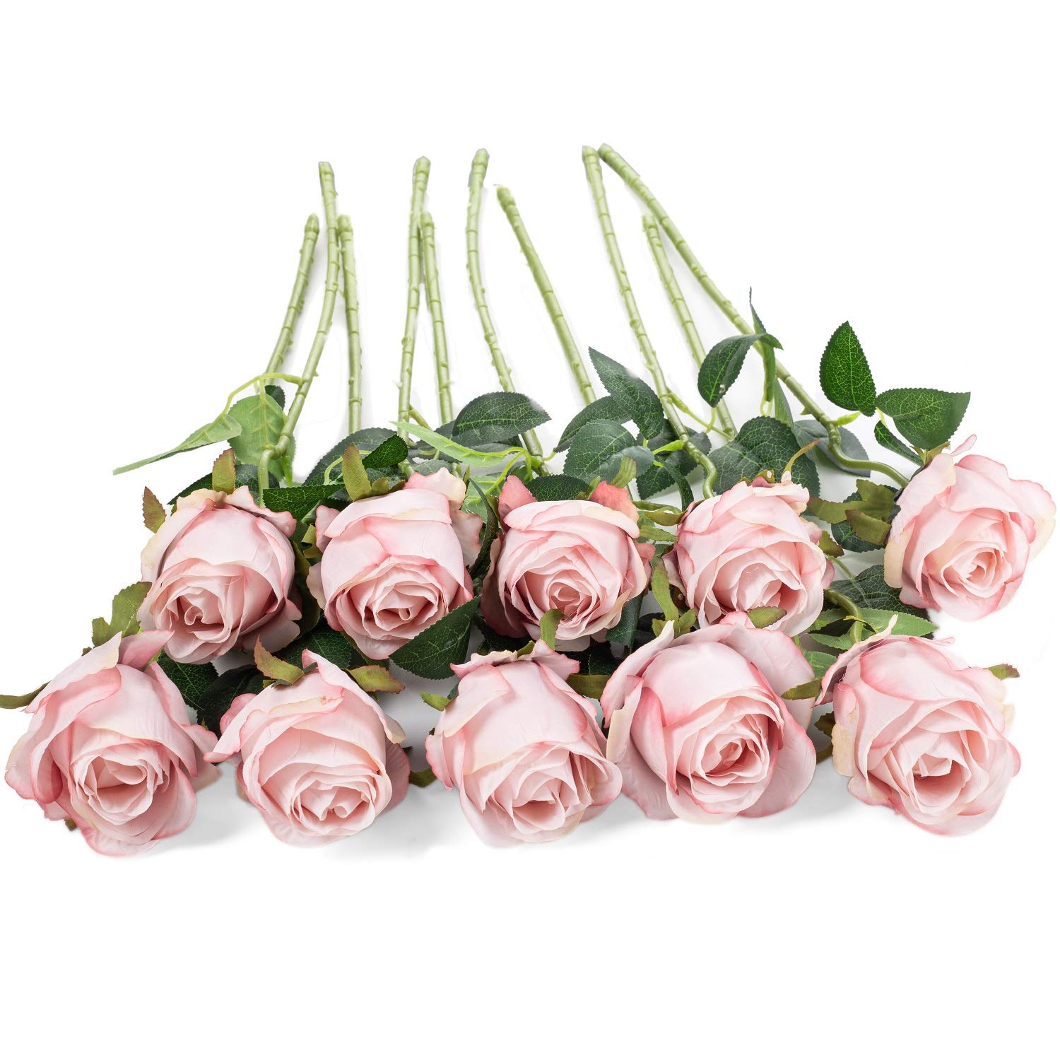 10Pcs Artificial Rose Flowers Long Stem Fake Silk Roses For Diy Wedding Bouquet Table Centerpiece Home Decor (Light Pink)