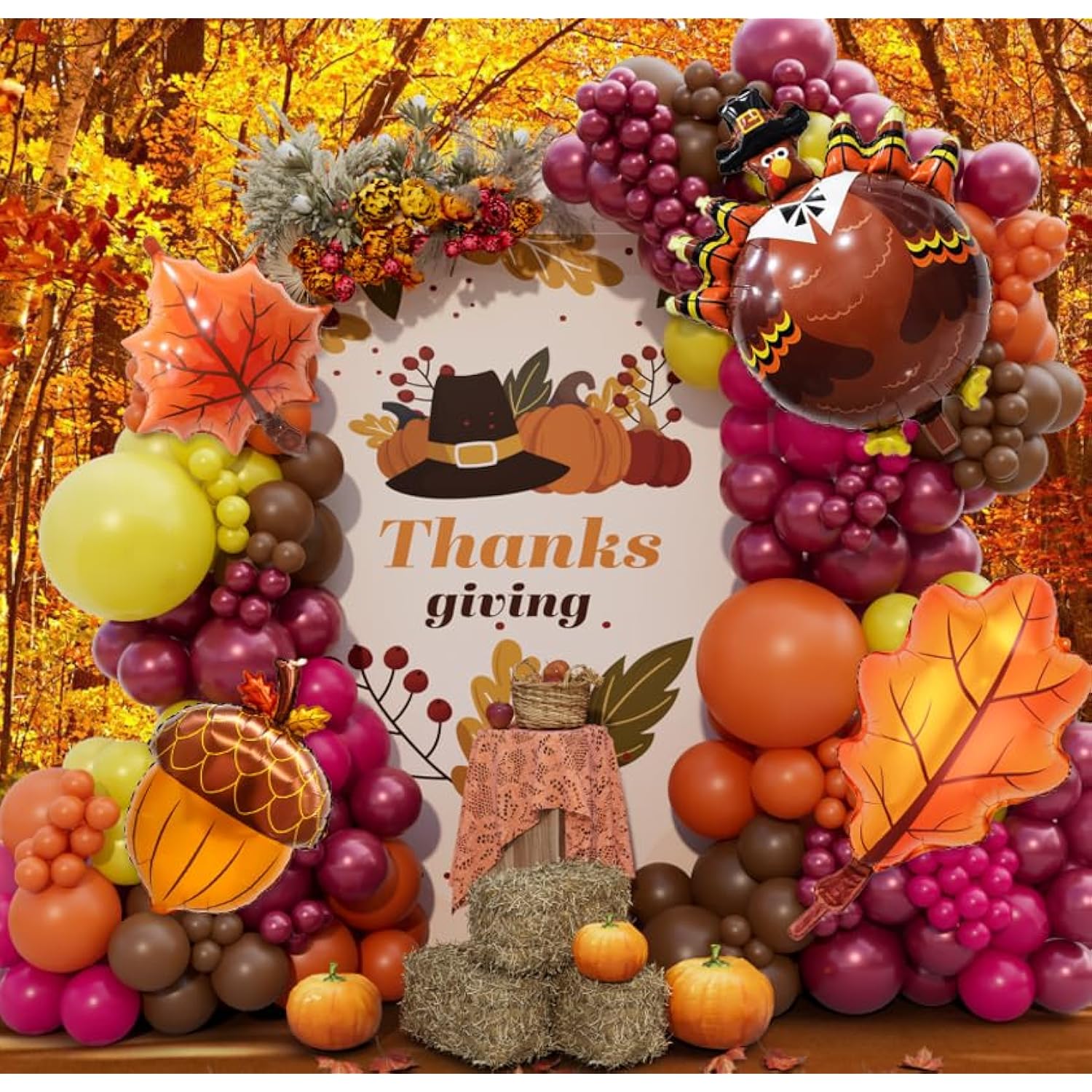 Fall Balloon Arch Kit: Thanksgiving Turkey & Maple Leaf Decor