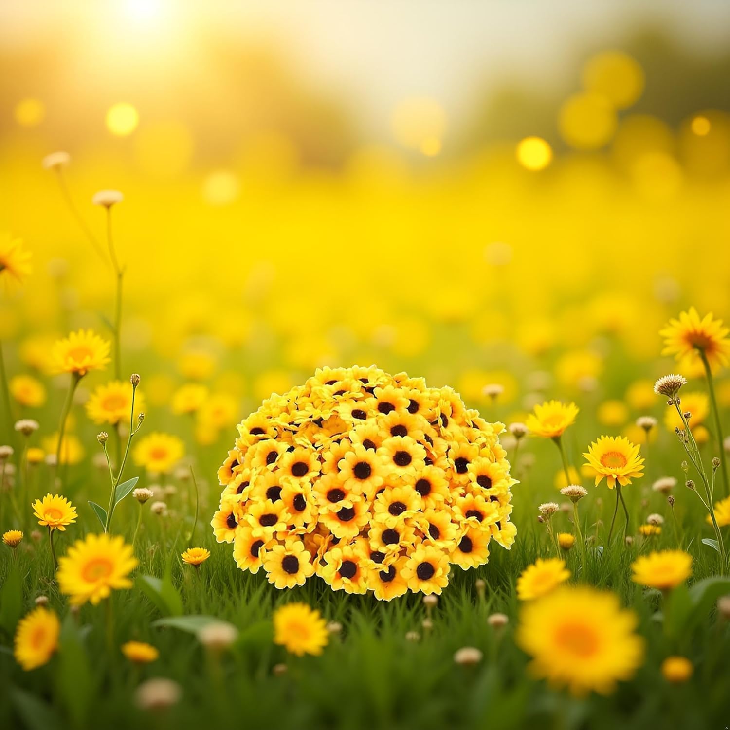 100 Pcs Sunflowers Artificial Flower Heads, Yellow Mini Fake Sunflowers Decorative Fabric Flowers Craft Floral Embellishments Silk Sun Flower Head Decorations Diy Wedding Floral Home Decor