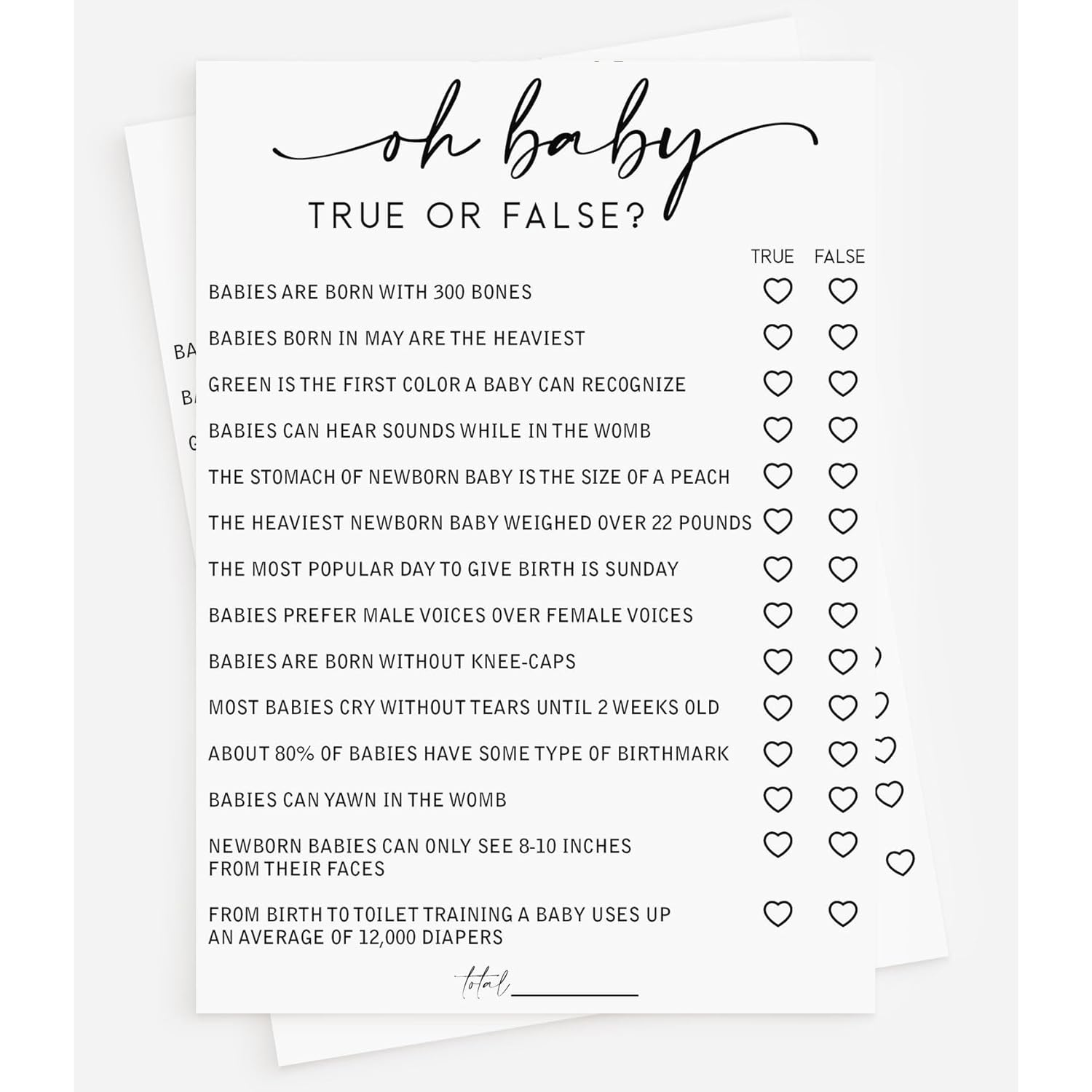 50 Baby Shower Trivia True Or False (50-Cards) Fun Baby Shower Game Activity, Gender Neutral Boy Or Girl, Minimalist