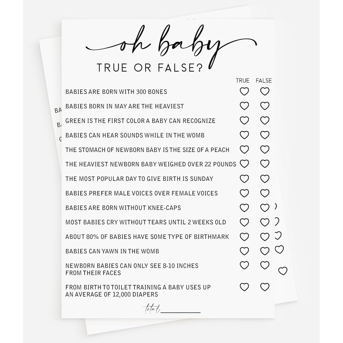 50 Baby Shower Trivia True Or False (50-Cards) Fun Baby Shower Game Activity, Gender Neutral Boy Or Girl, Minimalist