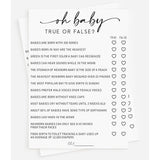 50 Baby Shower Trivia True Or False (50-Cards) Fun Baby Shower Game Activity, Gender Neutral Boy Or Girl, Minimalist