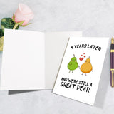 Funny 4Th Anniversary Card For Wife Husband, Sweet Four Years Card For Him Her, Cute Pear Love Card, Romantic Valentines Day Card