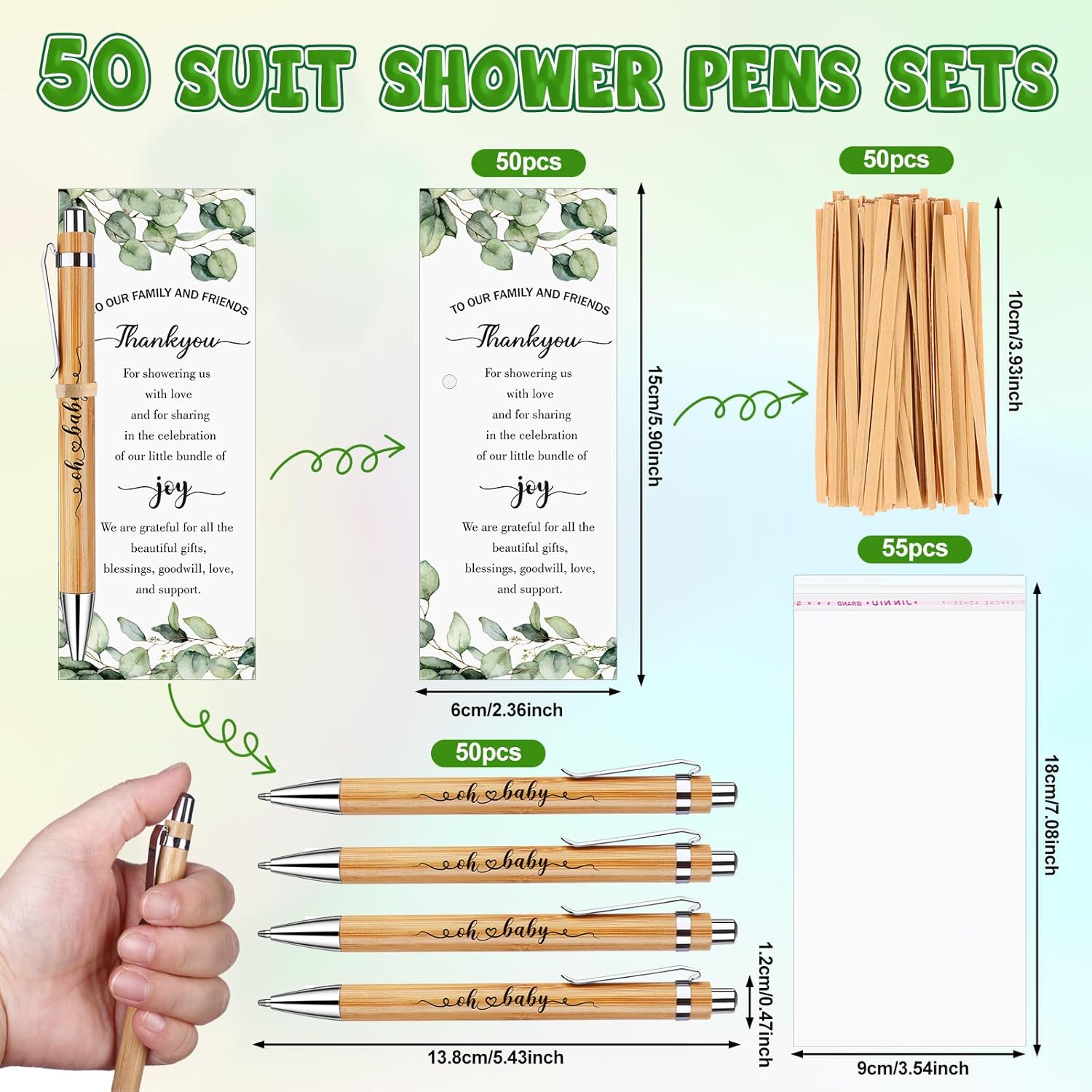 50 Set Baby Shower Favors For Guest Baby Shower Pens Inspirational Appreciation Greeting Cards Wooden Standing Sign Thank You Gifts Game Prizes Gender Reveal Party Supplies Guest Souvenir Return Gifts