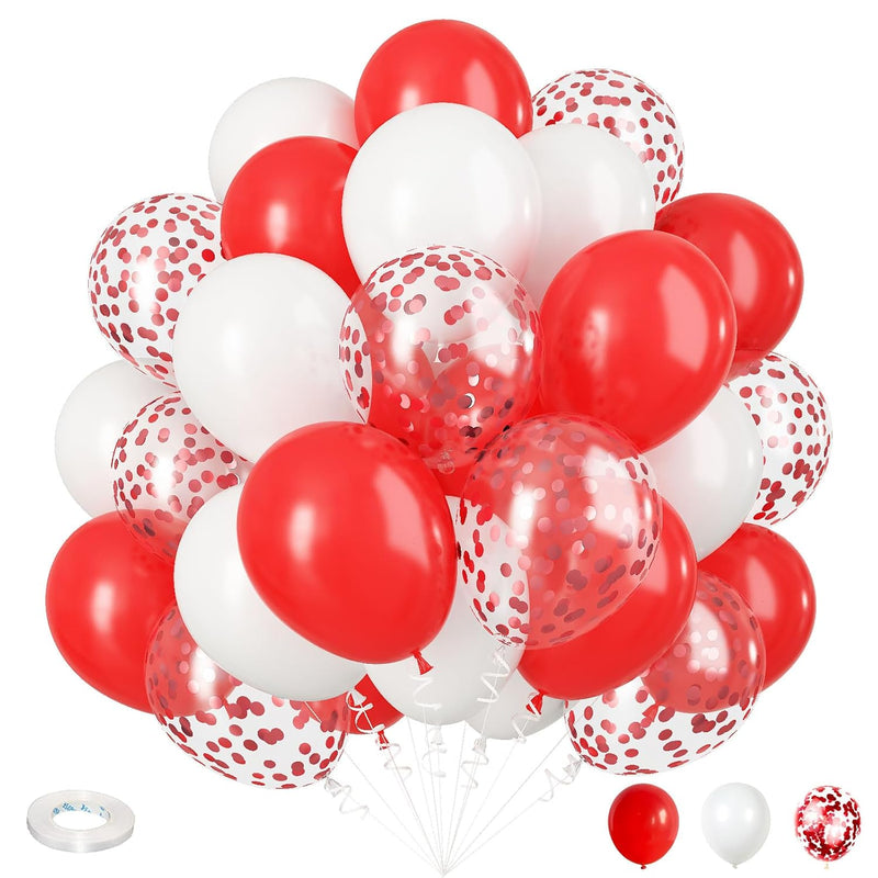 Red White Balloons Set, 35 Pack 12 Inch Red White Confetti Latex Ballo