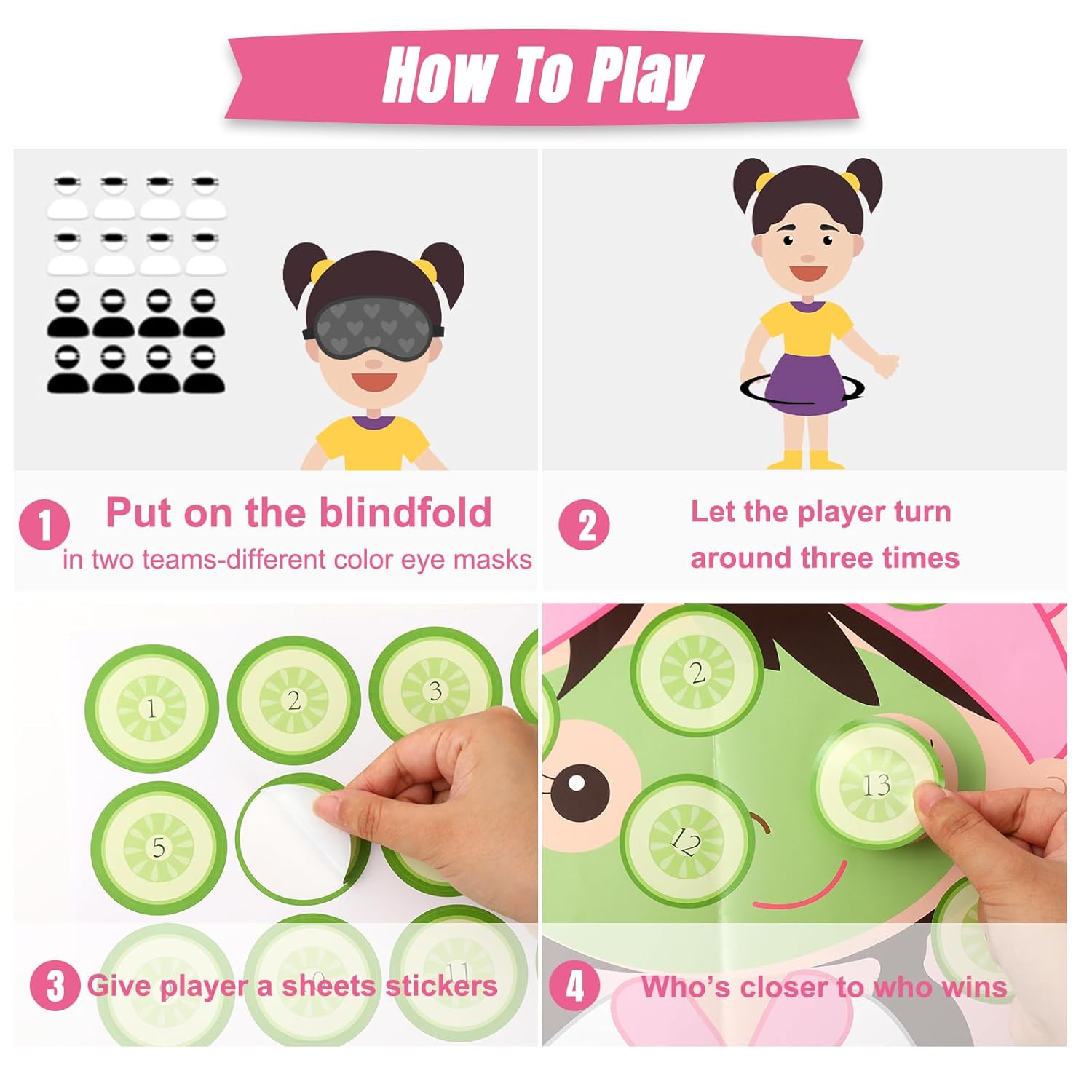 Spa Party Games Pin The Cucumbers On The Girl With Cucumber Stickers, Large Games Poster For Kids Girls Women Birthday Carnival Party Supplies