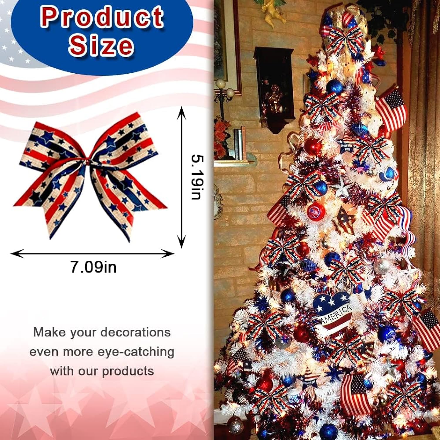 10 Pieces Veterans Day Bows For Wreath, Patriotic Wreath Bows Red Blue Natural Burlap Bows American Stars Craft Bows Christmas Decorations Tree Bows For Front Door Supplies