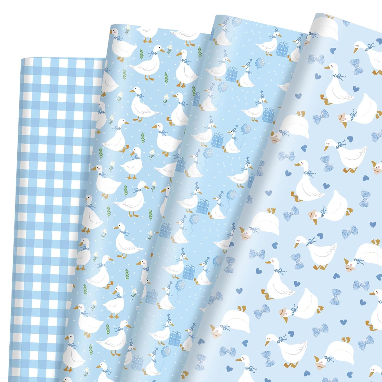 12 Sheets Goose Wrapping Paper, Farm Animal Gift Wrap Paper Cute Goose Gift Packing Paper Folded Flat For Baby Shower Boys Birthday Gender Reveal Diy Crafts, 19.7 X 27.6 Inch, Blue