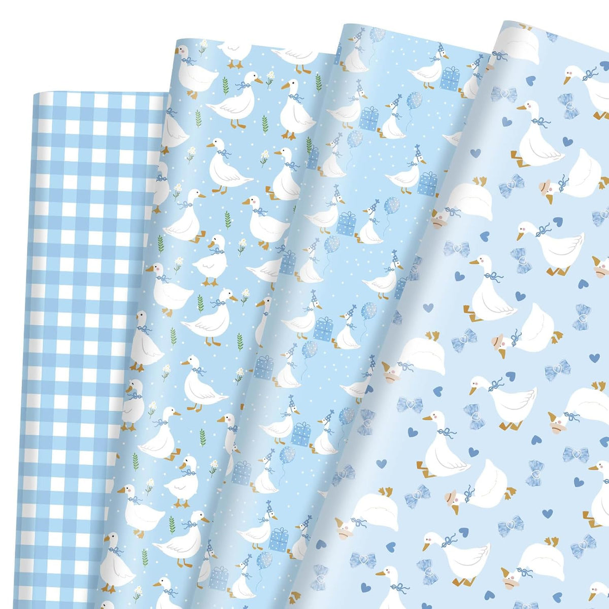 12 Sheets Goose Wrapping Paper, Farm Animal Gift Wrap Paper Cute Goose Gift Packing Paper Folded Flat For Baby Shower Boys Birthday Gender Reveal Diy Crafts, 19.7 X 27.6 Inch, Blue
