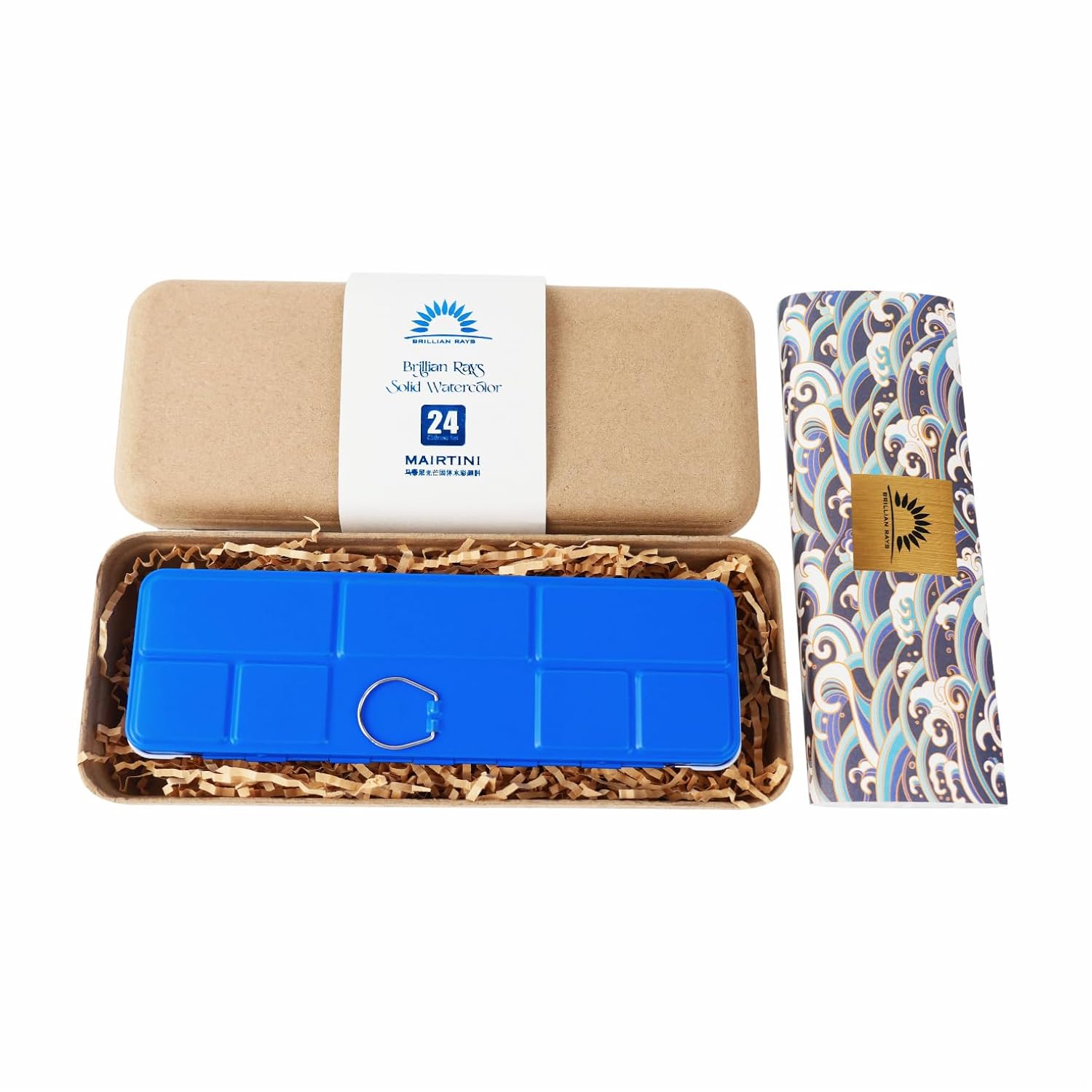 Mairtini Academy Grade Brilliant Series“Oriental Charm” Half-Pan Solid Watercolor Paint 24 Colors Set With Blue Iron Case