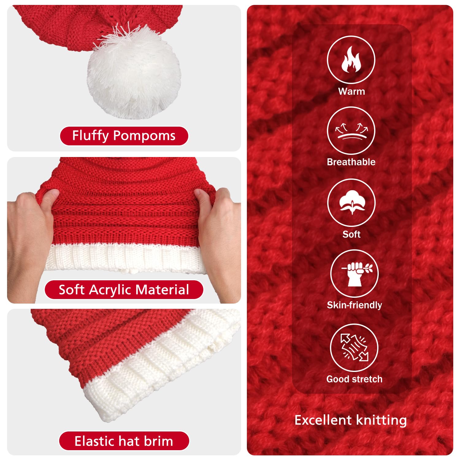 Knitted Santa Hat Adult Christmas Xmas Unisex Knit Beanie Red Skull Cap Stocking Hats For Women Men