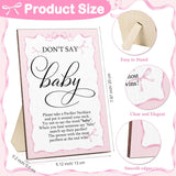 51 Pcs Don'T Say Baby Game Sign Cool Baby Shower Game 50 Pacifier Necklace Wooden Don'T Say Sign Plastic Pacifier Party Favor For Gender Reveal (Pink Bow,Pink)