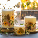 Round Botanical Small Lemon Blossom & Lychee Candle 5.5" H - 120 Hour Burn Time, Lychee Aromatherapy Candles, Luxury Candles, Long Lasting Candles