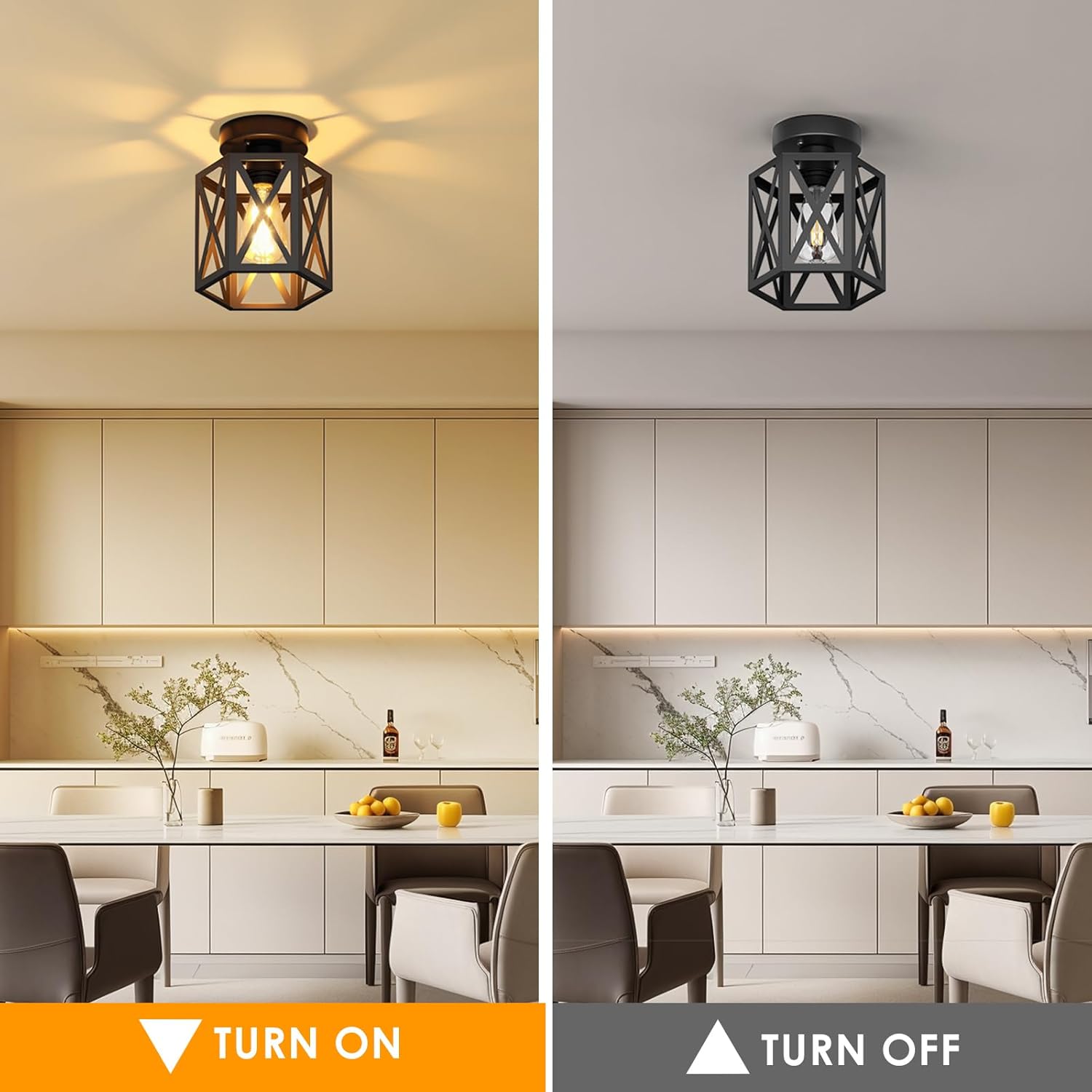 2 Pack Hexagon Semi Flush Mount Ceiling Lights Black Farmhouse Fixtures