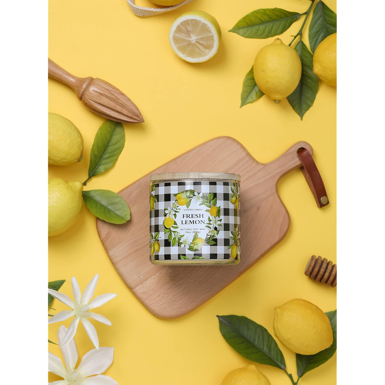 Lemon Candle, Fresh Lemon Scented Candle, Large 3 Wicks Candle, 14 Oz